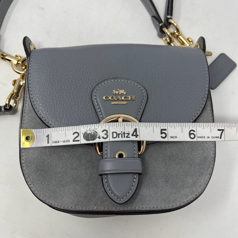 COACH Kleo Shoulder Bag 17 Crossbody Gray Leather Suede Granite Saddle C5687 - Picture 13 of 16